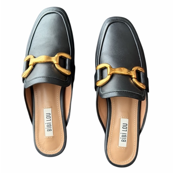 Bibi Lou Black Mule Loafers Gold Bit Detail Size 37 New - Picture 6 of 10